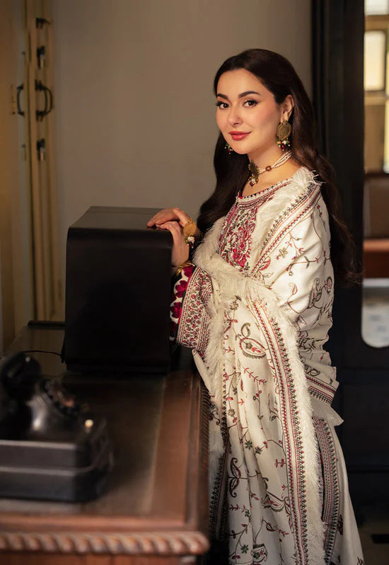 ASIM JOFA-3PC DHANAK SEQUENCE EMBROIDERED SHIRT WITH DHANAK EMBROIDERED SHAWL & DHANAK TOUSER-BIC- 14060