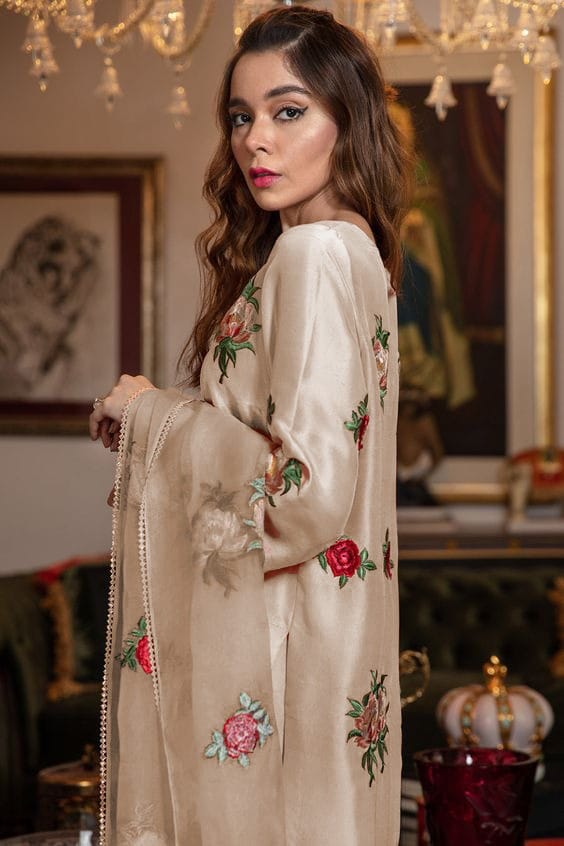 Silk 3PC Embroidered With Organza Embroidered Dupatta-11316