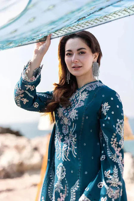 QALAMQAR-3PC DHANAK HEAVY EMBROIDERED SHIRT WITH CHIFFON HEAVY EMBROIDERED DUPATTA AND TROUSER-14021