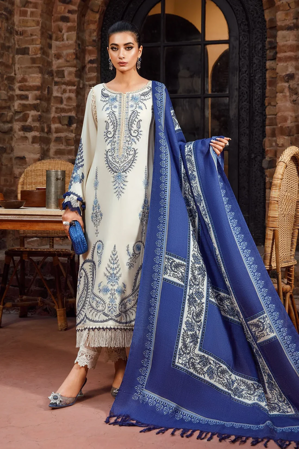 MARIA B - UNSTITCHED 3PC KHADDAR HEAVY EMBROIDERED WITH WOOL SHAWL - 1084