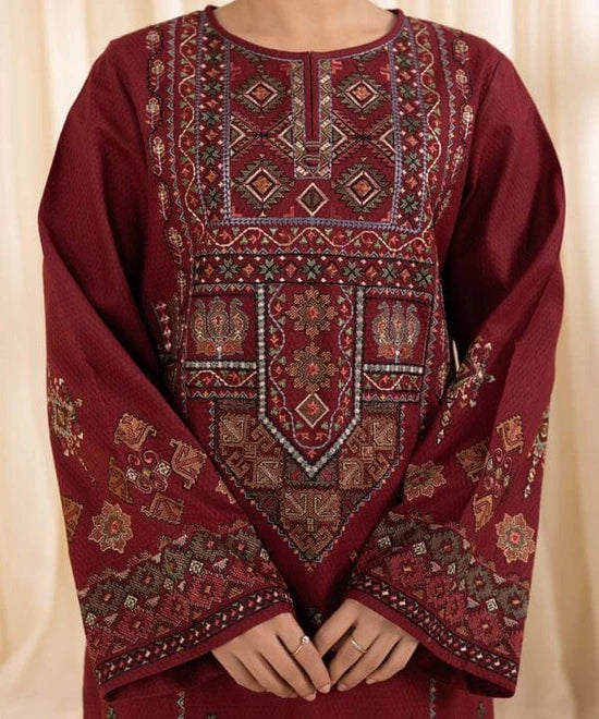 SAPPHIRE-3PC DHANAK EMBROIDERED SHIRT WITH COURTRAI PRINTED SHAWL AND TROUSER-BIC - 14065