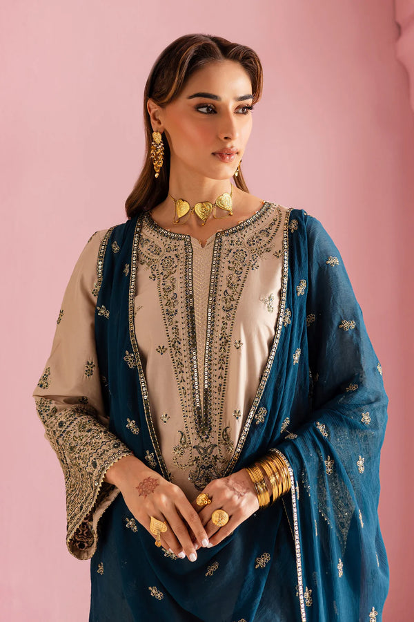 BATIK-3PC DHANAK EMBROIDERED SHIRT WITH DHANAK EMBROIDERED SHAWL & EMB TROUSER-4162