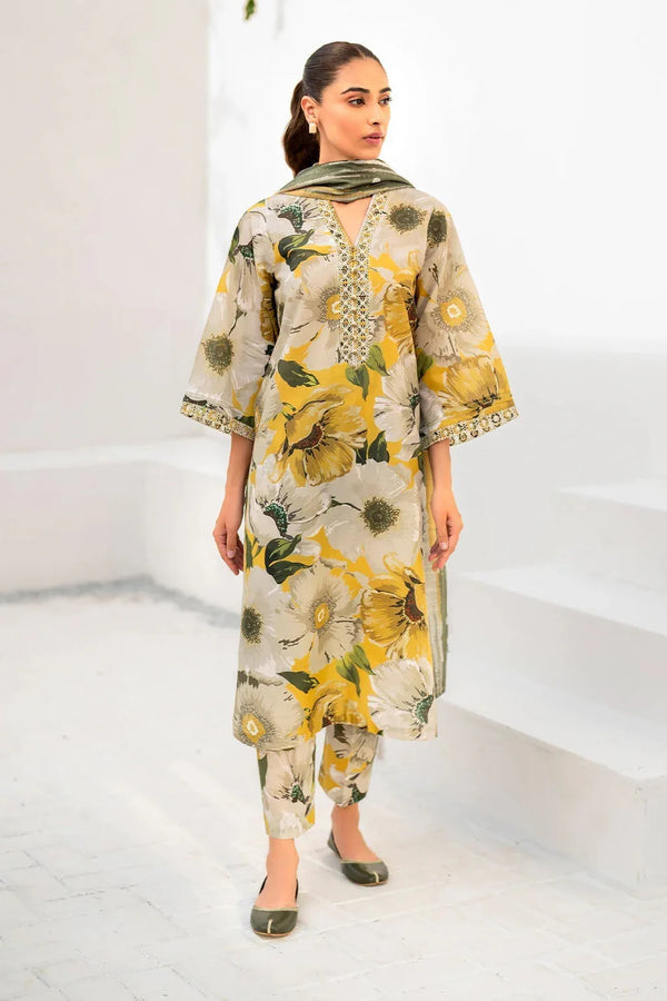 BAROQUE - 3PC USTITCHED KARANDI PRINTED SHIRT WITH KARANDI PRINTED DUPATTA AND TROUSER-BIC-12573
