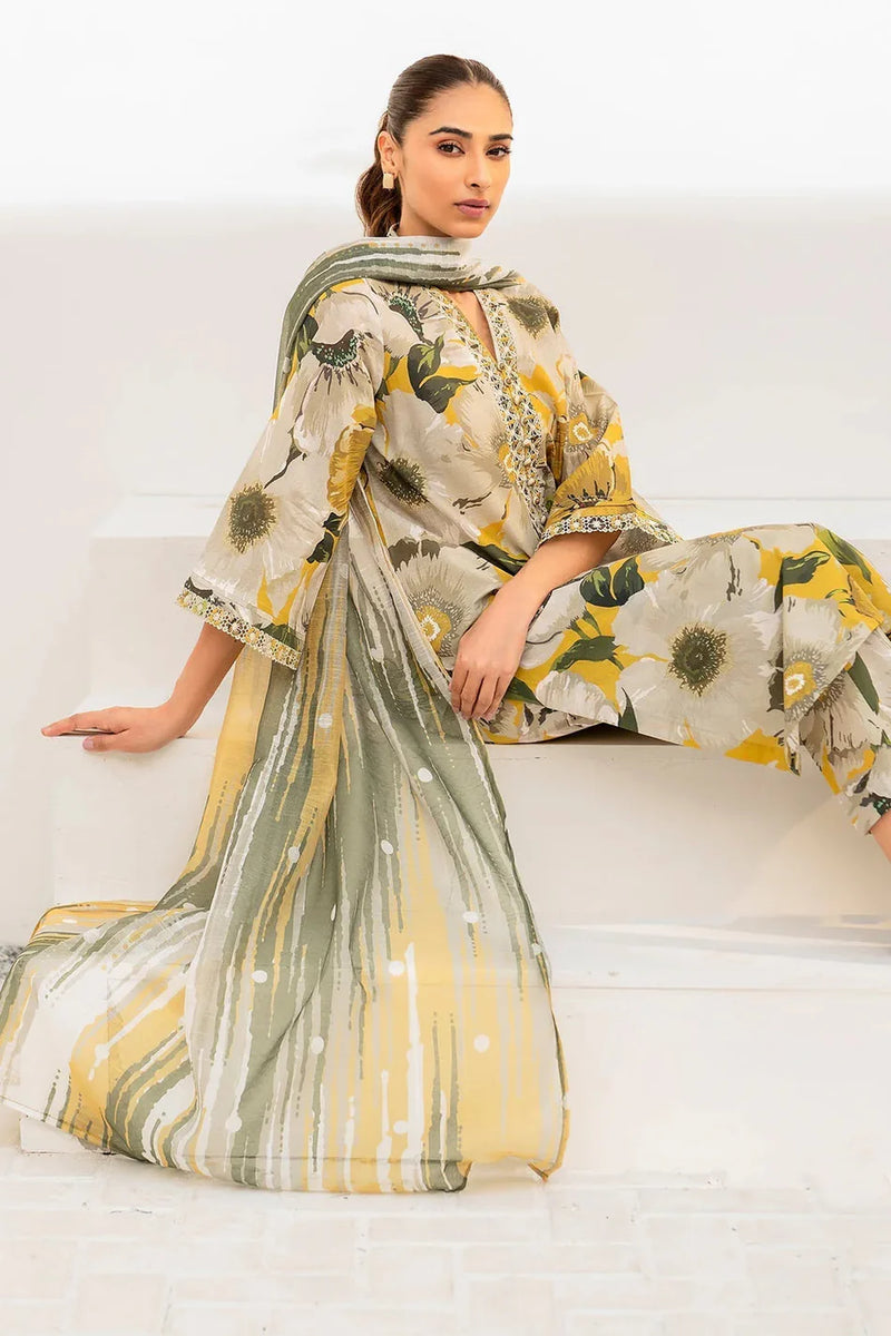 BAROQUE - 3PC USTITCHED KARANDI PRINTED SHIRT WITH KARANDI PRINTED DUPATTA AND TROUSER-BIC-12573