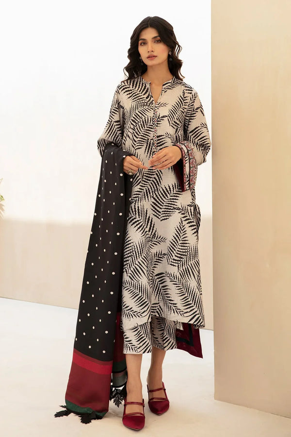 BAROQUE - 3PC USTITCHED KARANDI PRINTED SHIRT WITH KARANDI PRINTED DUPATTA AND TROUSER-BIC-12577