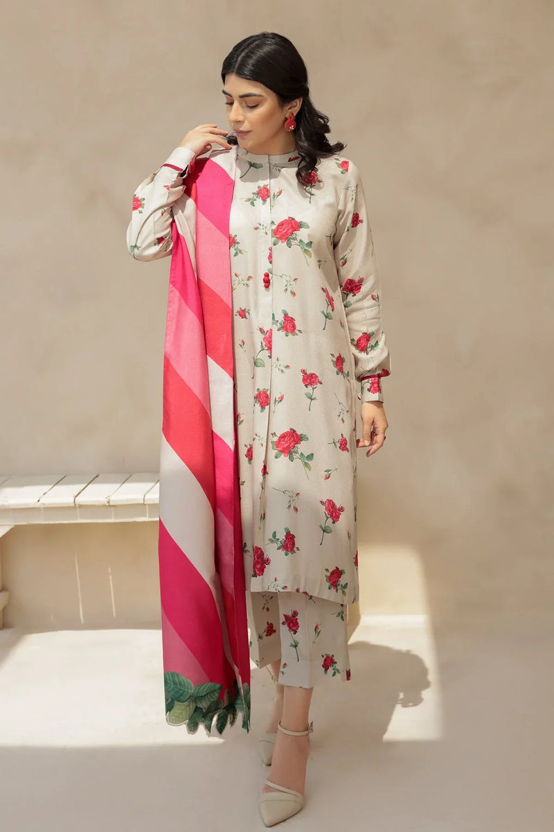 BAROQUE 3PC KARANDI Unstitched PRINTED SHIRT WITH KARANDI PRINTED DUAPTTA AND TROUSER-805