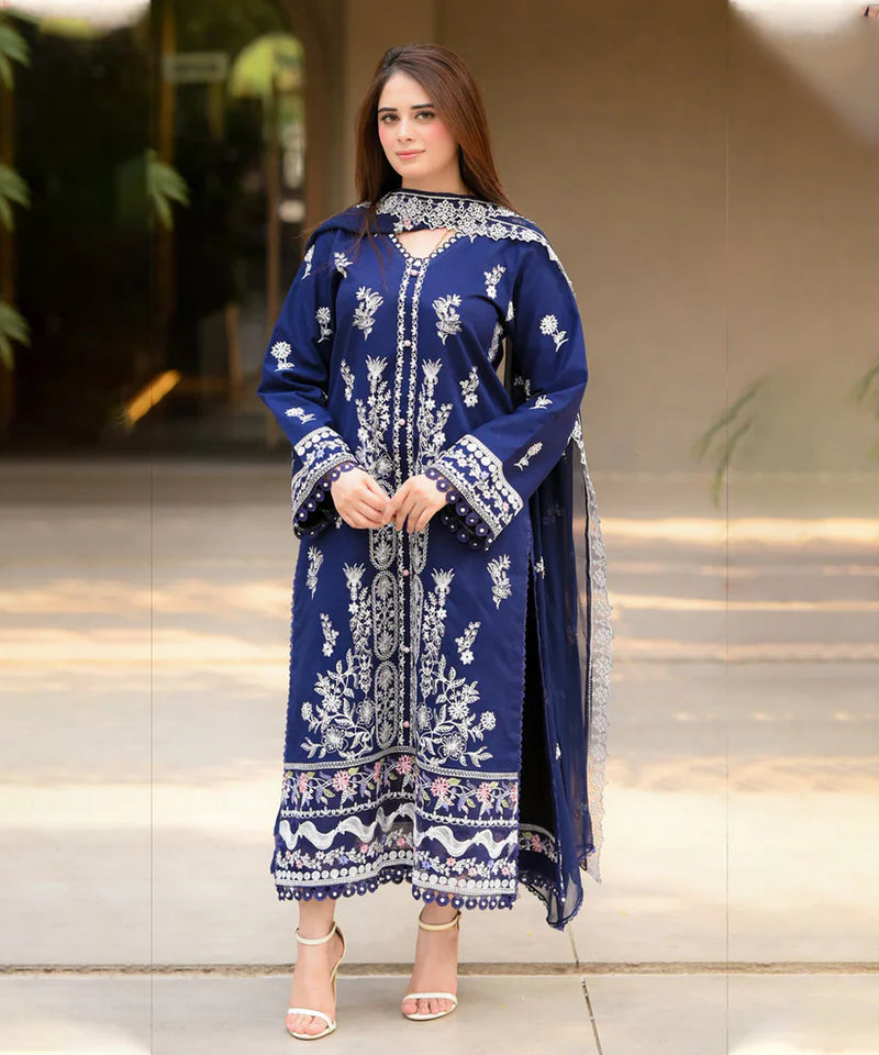 Libaas - Dhanak-3PC  Unstitched Embroidered Shirt with Chiffon Embroidered Dupatta-3460