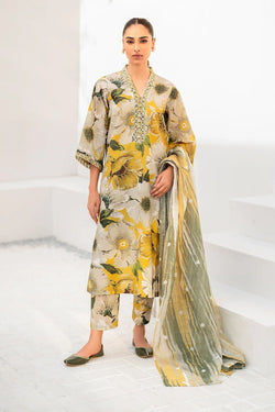 BAROQUE - 3PC USTITCHED KARANDI PRINTED SHIRT WITH KARANDI PRINTED DUPATTA AND TROUSER-BIC-12573