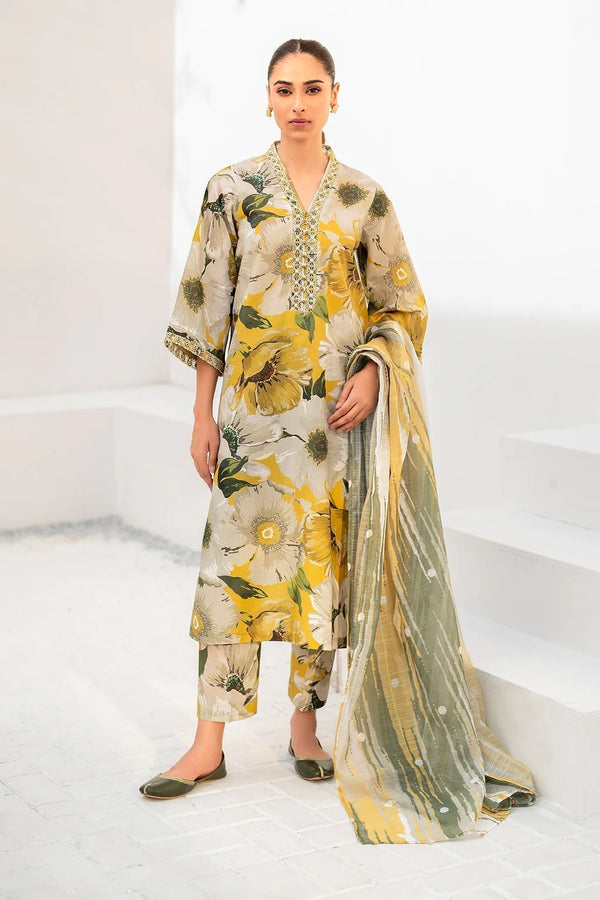 BAROQUE - 3PC USTITCHED KARANDI PRINTED SHIRT WITH KARANDI PRINTED DUPATTA AND TROUSER-BIC-12573