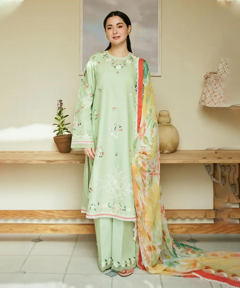 Zara Shahjahan - Dhanak-3PC Embroidered Shirt with Digital Printed Wool Shawl - NK 323