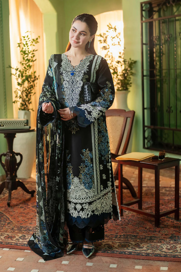 JADE-3PC DHANAK EMBROIDERED SHIRT WITH COUTRAI PRINTED SHAWL & DHANAK TOUSER - 4223