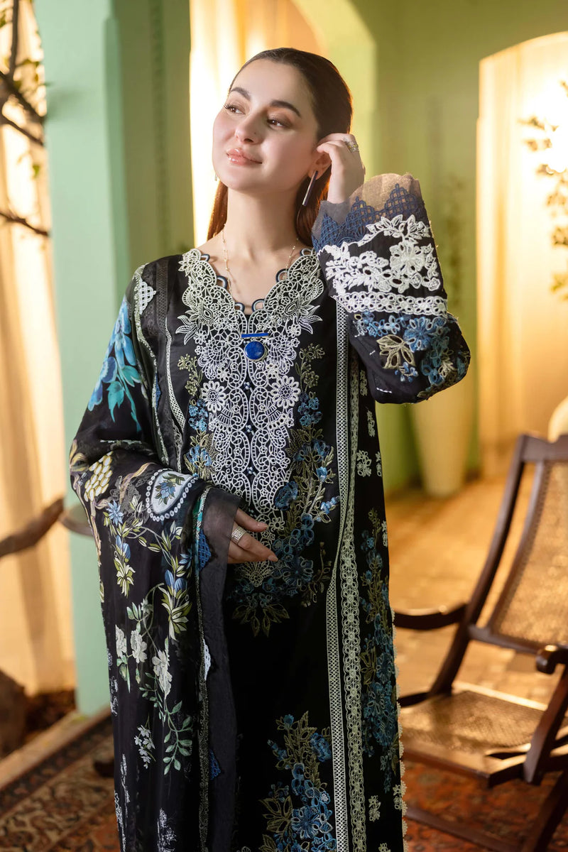 JADE-3PC DHANAK EMBROIDERED SHIRT WITH COUTRAI PRINTED SHAWL & DHANAK TOUSER - 4223