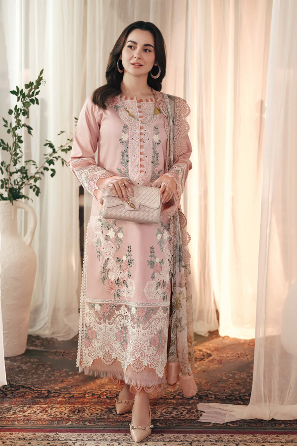 JADE-3PC DHANAK EMBROIDERED SHIRT WITH COUTRAI PRINTED SHAWL AND TROUSER - 4036