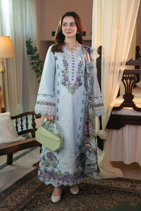 JADE - 3PC Dhanak EMBROIDERED SHIRT WITH Digital Print Shawl AND Dyed TROUSER - 4101