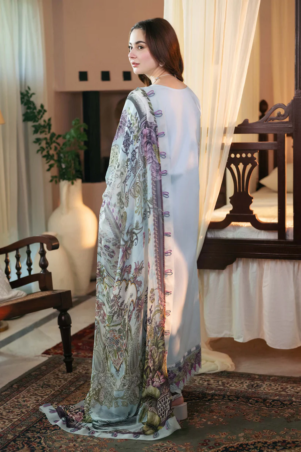 JADE - 3PC Dhanak EMBROIDERED SHIRT WITH Digital Print Shawl AND Dyed TROUSER - 4101