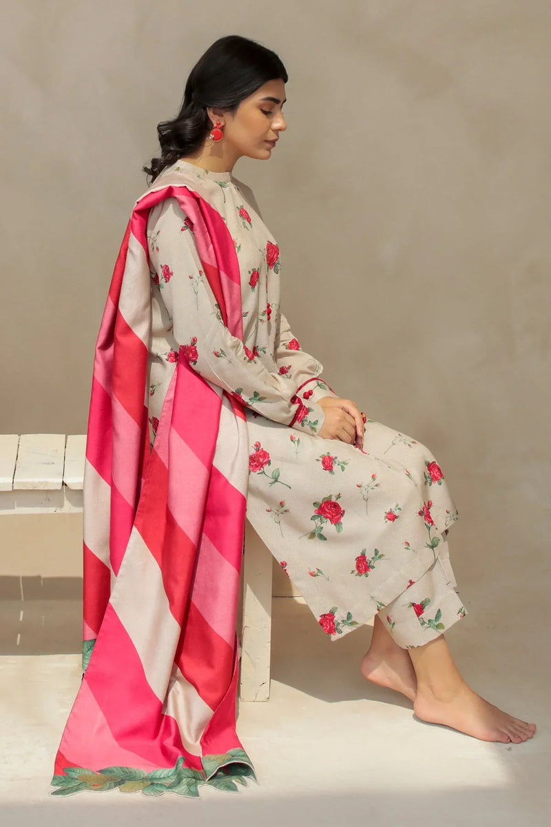 BAROQUE 3PC KARANDI Unstitched PRINTED SHIRT WITH KARANDI PRINTED DUAPTTA AND TROUSER-805