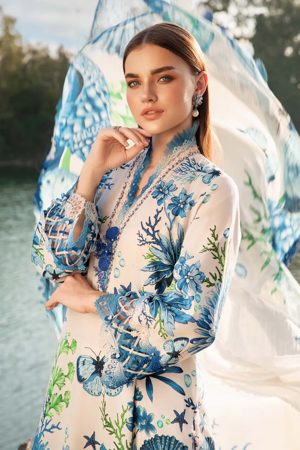 MARIA.B-3PC LAWN EMBROIDERED PRINTED SHIRT WITH CHIFFON PRINT DUPATTA AND PRINT TROUSER- NS 2519