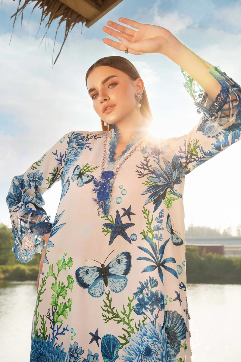 MARIA.B-3PC LAWN EMBROIDERED PRINTED SHIRT WITH CHIFFON PRINT DUPATTA AND PRINT TROUSER- NS 2519