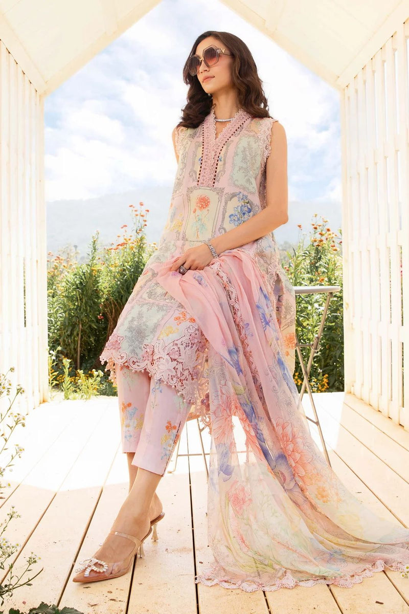 MARIA.B-3PC LAWN EMBROIDERED PRINTED SHIRT WITH CHIFFON PRINT DUPATTA AND PRINT TROUSER- NS 2522
