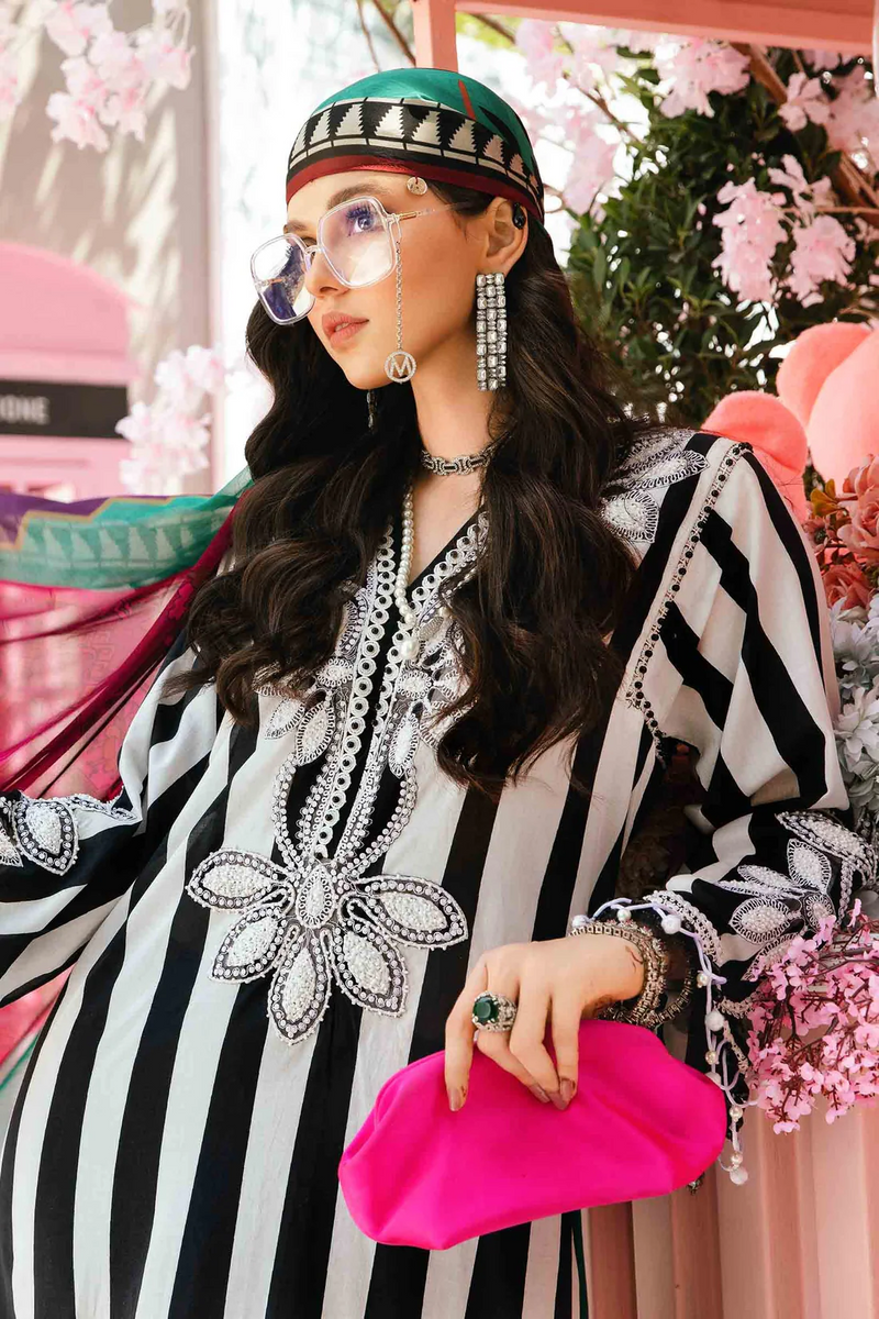 MARIA.B-3PC LAWN EMBROIDERED PRINTED SHIRT WITH CHIFFON PRINT DUPATTA AND PRINT TROUSER-BIC-2525