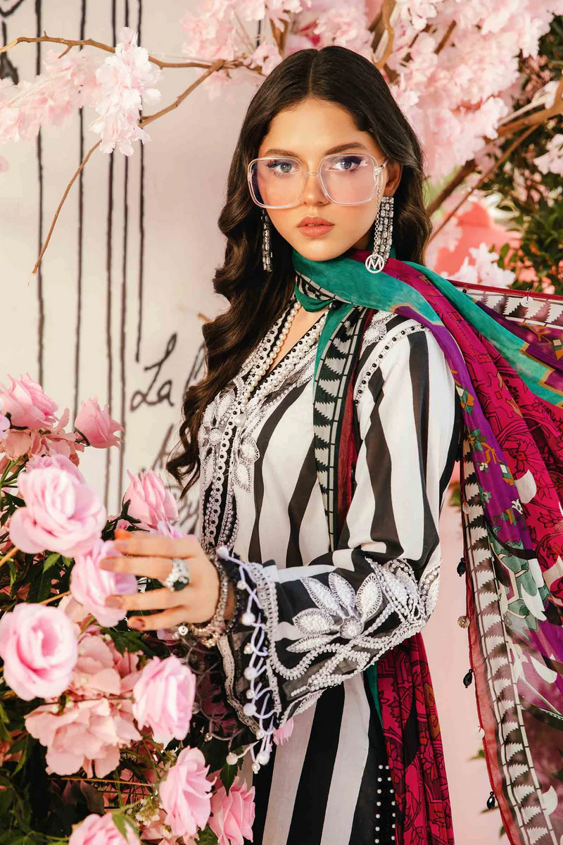 MARIA.B-3PC LAWN EMBROIDERED PRINTED SHIRT WITH CHIFFON PRINT DUPATTA AND PRINT TROUSER-BIC-2525