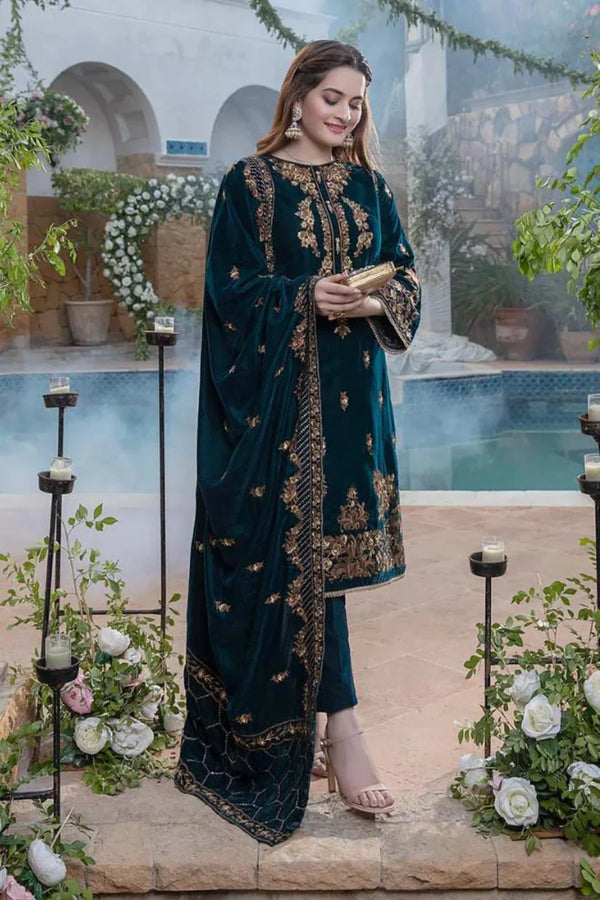 Azure Velvet 3PC Unstitched Embroidered-950