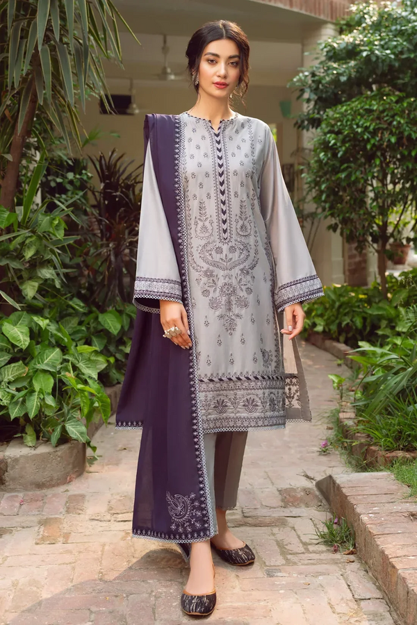 JAZMIN -3PC UNSTITCHED LAWN EMBROIDERED SHIRT WITH BAMBER CHIFFON EMBROIDERD DUPATTA-3527