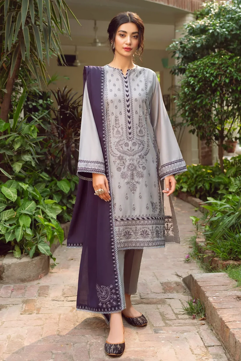 JAZMIN -3PC UNSTITCHED LAWN EMBROIDERED SHIRT WITH BAMBER CHIFFON EMBROIDERD DUPATTA-3527