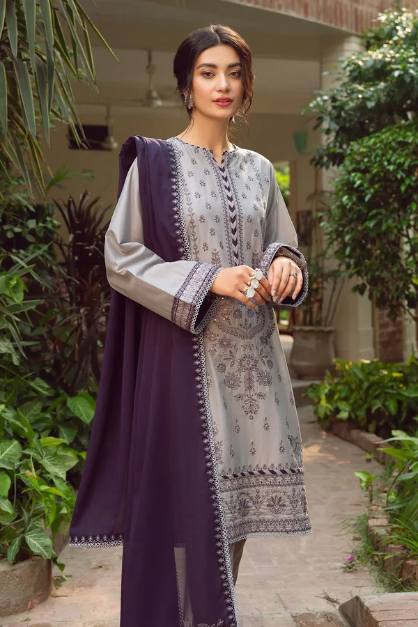 JAZMIN -3PC UNSTITCHED LAWN EMBROIDERED SHIRT WITH BAMBER CHIFFON EMBROIDERD DUPATTA-3527