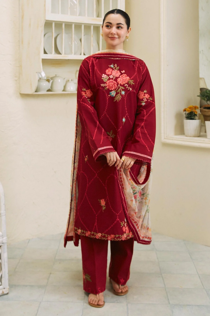 ZARA SHAH JAHAN - 3PC LAWN EMBROIDERED SHIRT WITH MANAAR PRINTED DUPATTA AND TROUSER - 2743-A
