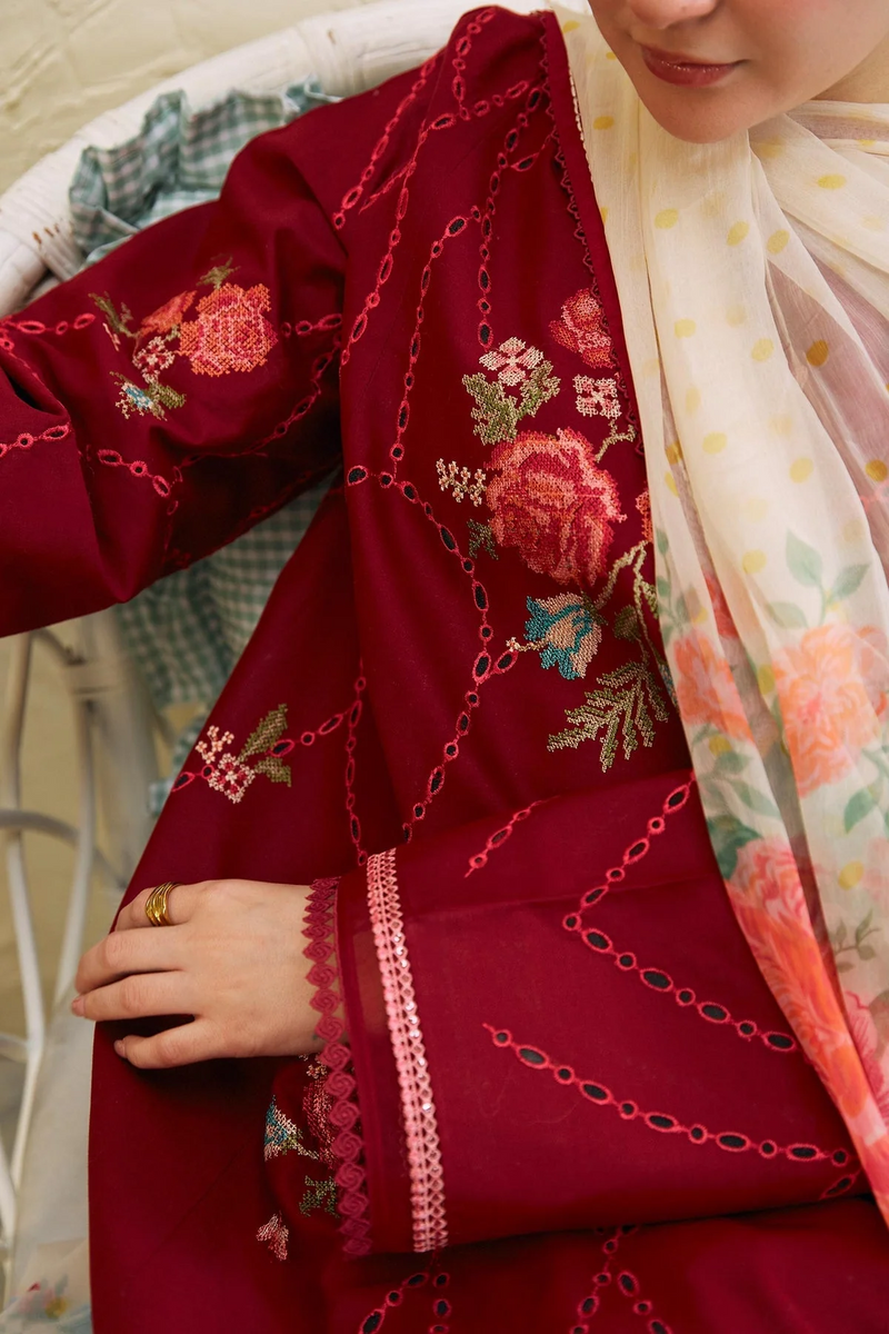 ZARA SHAH JAHAN - 3PC LAWN EMBROIDERED SHIRT WITH MANAAR PRINTED DUPATTA AND TROUSER - 2743-A