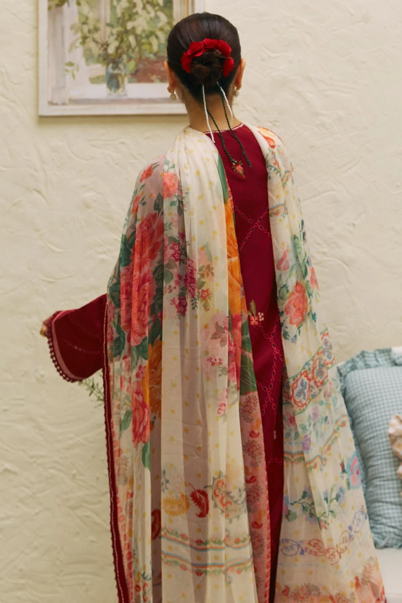 ZARA SHAH JAHAN - 3PC LAWN EMBROIDERED SHIRT WITH MANAAR PRINTED DUPATTA AND TROUSER - 2743-A