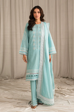 SEHAR BY MIRAJ- UNSTITCHED LAWN 3PC EMBROIDERED SHIRT WITH ORGANZA EMBROIDERED DUPATTA WITH TROUSER - 2805
