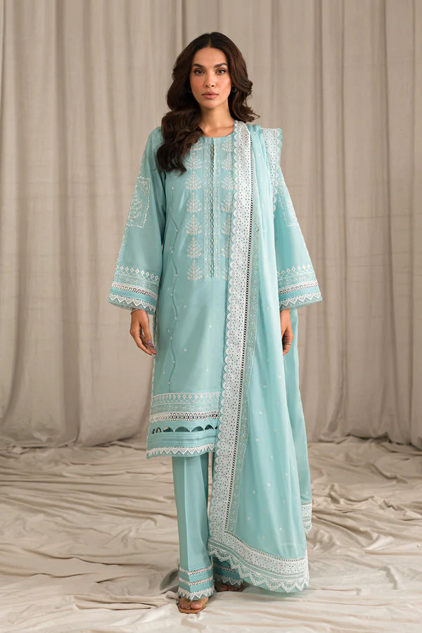 SEHAR BY MIRAJ- UNSTITCHED LAWN 3PC EMBROIDERED SHIRT WITH ORGANZA EMBROIDERED DUPATTA WITH TROUSER - 2805