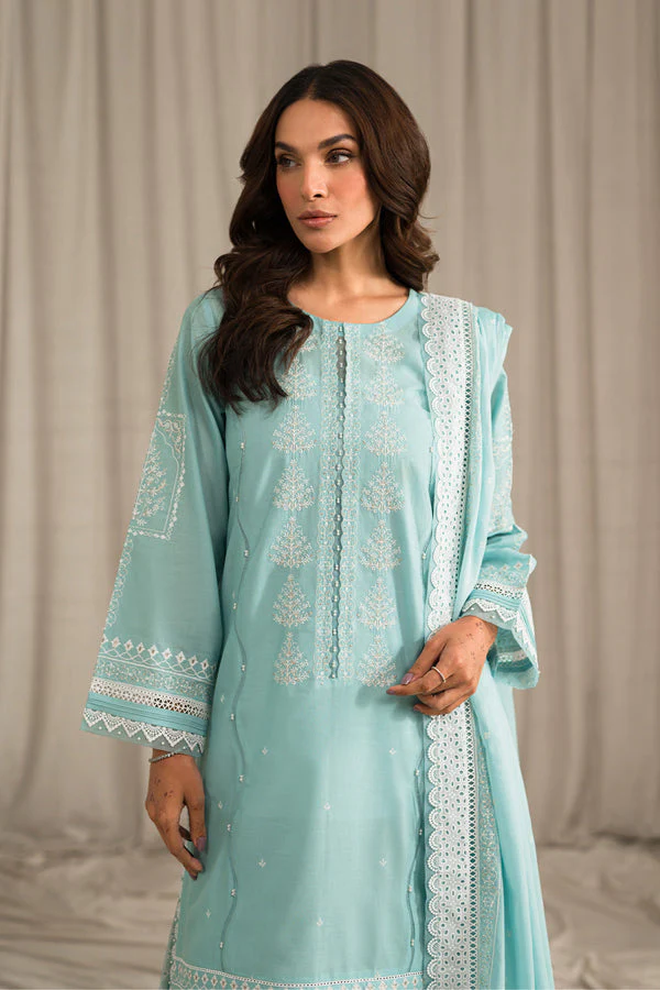 SEHAR BY MIRAJ- UNSTITCHED LAWN 3PC EMBROIDERED SHIRT WITH ORGANZA EMBROIDERED DUPATTA WITH TROUSER - 2805