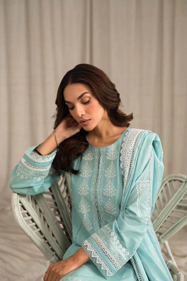 SEHAR BY MIRAJ- UNSTITCHED LAWN 3PC EMBROIDERED SHIRT WITH ORGANZA EMBROIDERED DUPATTA WITH TROUSER - 2805