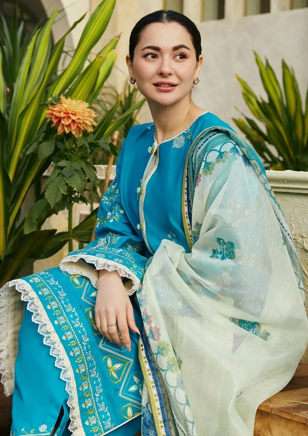 ZARA SHAHJAHAN - UNSTITCHED 3PC LAWN EMBROIDERED SHIRT WITH MONARK PRINT DUPATTA & EMB TROUSER - 2820-B