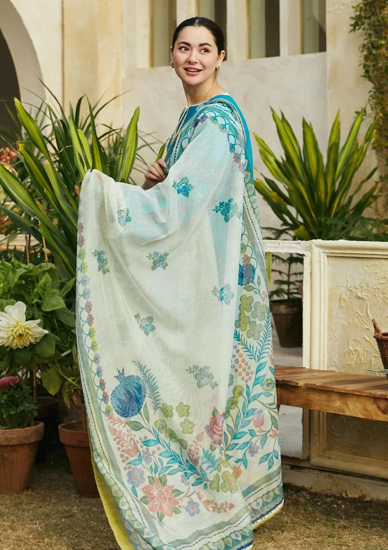 ZARA SHAHJAHAN - UNSTITCHED 3PC LAWN EMBROIDERED SHIRT WITH MONARK PRINT DUPATTA & EMB TROUSER - 2820-B