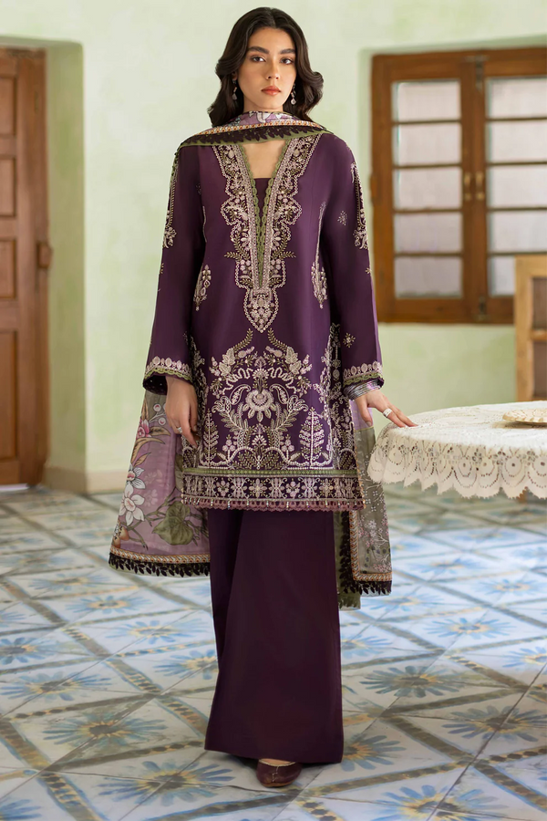 JAZMIN - 3PC UNSTITCHED LAWN EMBROIDERED SHIRT MONARK PRINTED DUPATTA AND TROUSER-2824