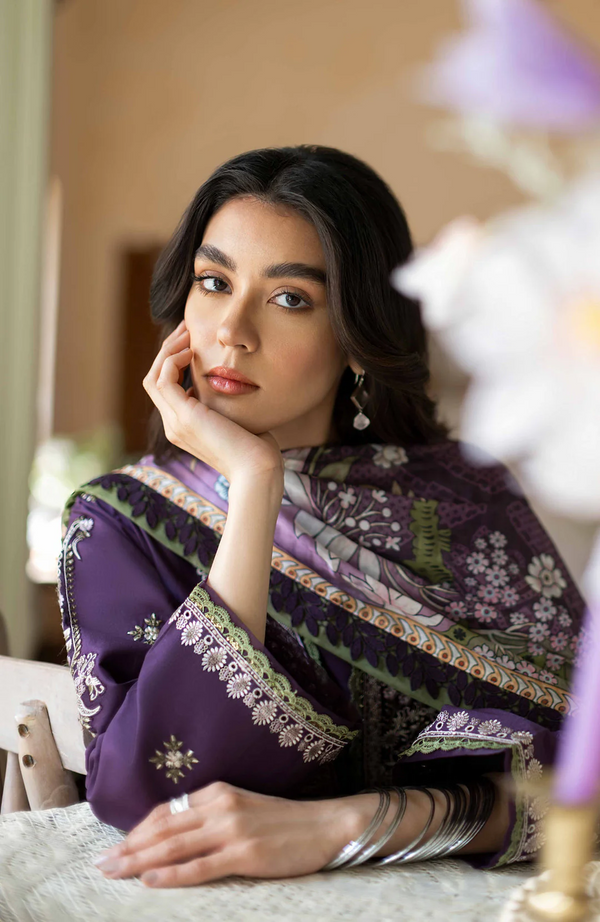 JAZMIN - 3PC UNSTITCHED LAWN EMBROIDERED SHIRT MONARK PRINTED DUPATTA AND TROUSER-2824