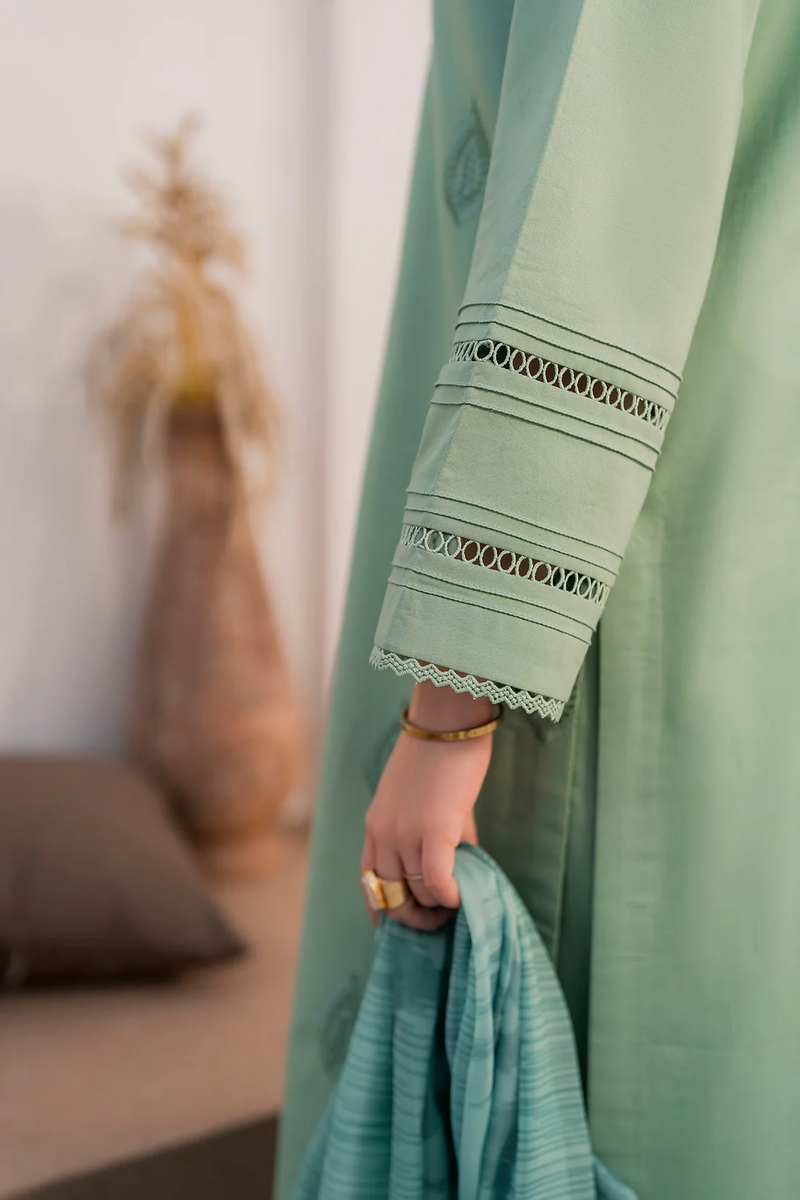 HANA- 3PC UNSTITCHED LAWN EMBROIDERED SHIRT WITH MONARK PRINT DUPATTA AND TROUSER-2867