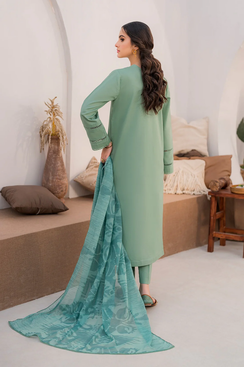 HANA- 3PC UNSTITCHED LAWN EMBROIDERED SHIRT WITH MONARK PRINT DUPATTA AND TROUSER-2867