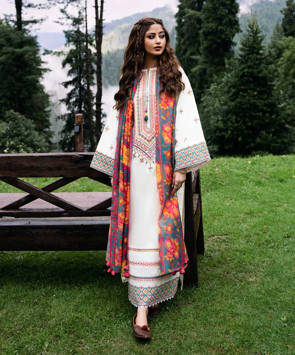 SAPPHIRE- 3PC DHANAK EMBROIDERED SHIRT WITH WOOL PRINT SHAWL AND TROUSER - 4006