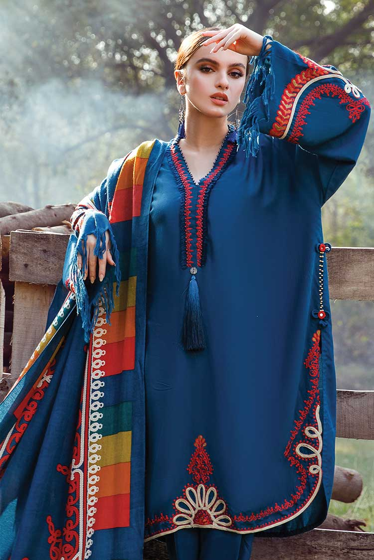 MARIA B - 3PC UNSTITCHED KHADAR HEAVY EMBROIDERED WITH COUTURE PRINT SHAWL-3103