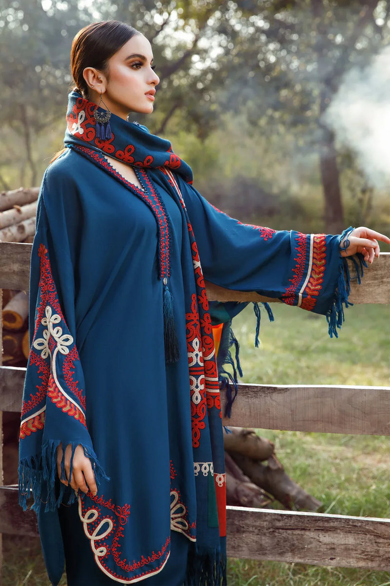 MARIA B - 3PC UNSTITCHED KHADAR HEAVY EMBROIDERED WITH COUTURE PRINT SHAWL-3103