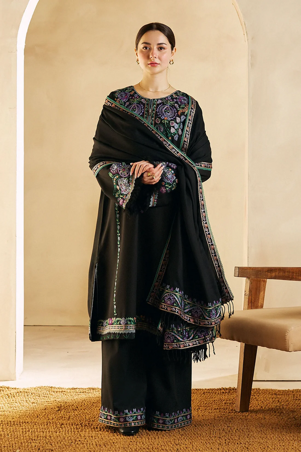 ZARA SHAHJAHAN Unstitched 3PC DHANAK UNSTITCHED EMBROIDERED - 3140 BLK