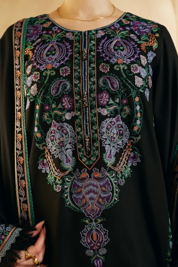 ZARA SHAHJAHAN Unstitched 3PC DHANAK UNSTITCHED EMBROIDERED - 3140 BLK