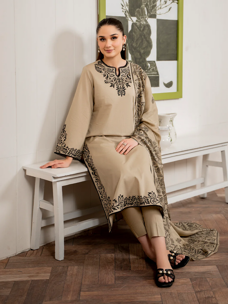GARNET - 3PC LAWN EMBROIDERED SHIRT WITH MONARK PRINT DUPATTA AND TROUSER- 3515