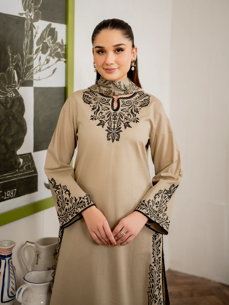 GARNET - 3PC LAWN EMBROIDERED SHIRT WITH MONARK PRINT DUPATTA AND TROUSER- 3515