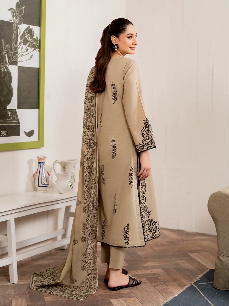 GARNET - 3PC LAWN EMBROIDERED SHIRT WITH MONARK PRINT DUPATTA AND TROUSER- 3515